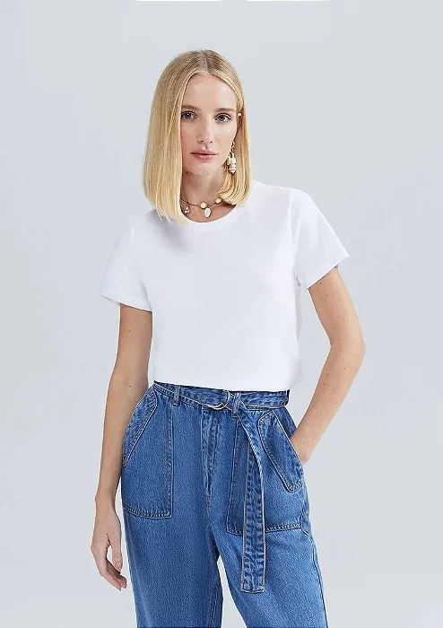 HERING BLUSA BÁSICA FEMNINA MANGA CURTA SLIM - BRANCO