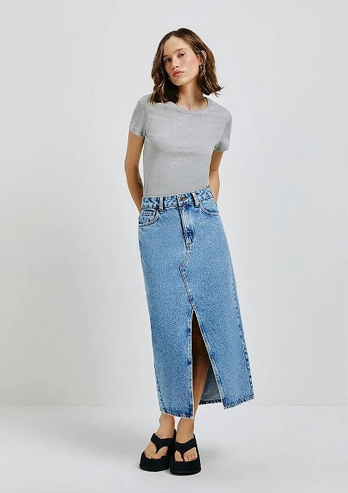 HERING  BLUSA BÁSICA FEMININA MANGA CURTA SLIM - CINZA