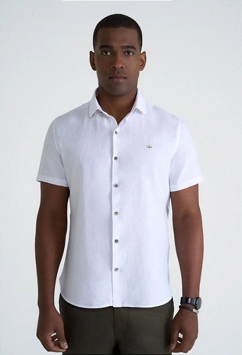 DOCTHOS CAMISA MANGA CURTA SLIM LINHO MISTO - BRANCO