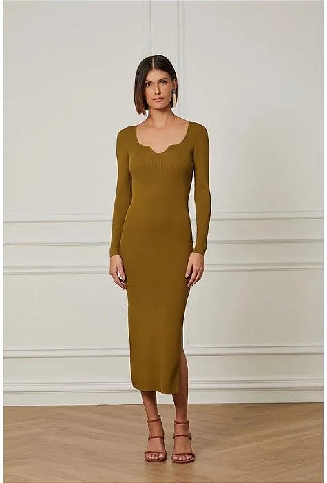ANIMALE VESTIDO MIDI TRICOT ML DECOTE VERDE