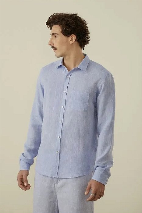 FOXTON CAMISA MANGA LONGA PURO LINHO PARAISO AZUL