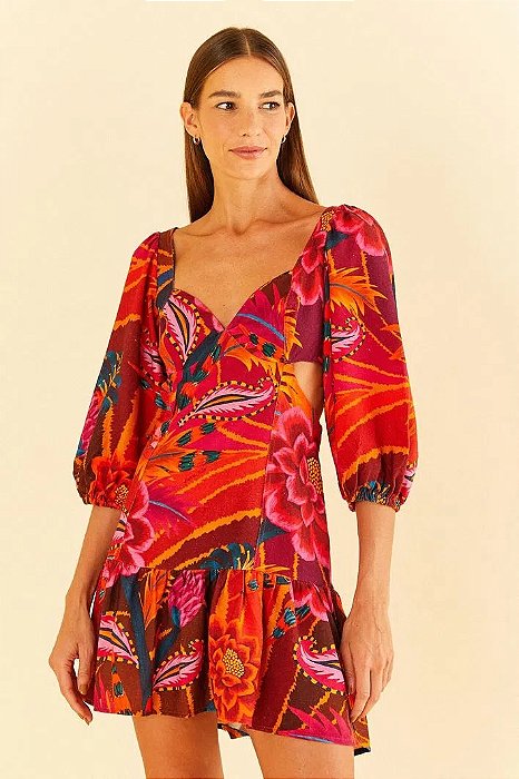 FARM VESTIDO CURTO MANGA ONDA FLORAL