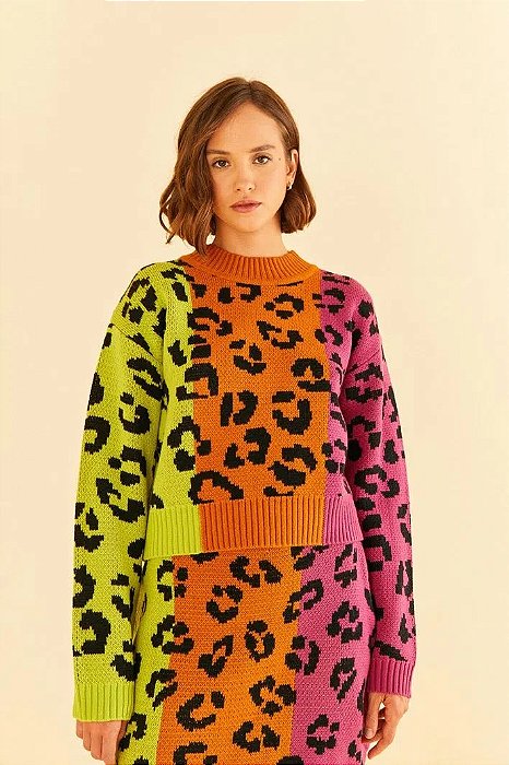 FARM SWEATER CURTO LEOPARDO MIX