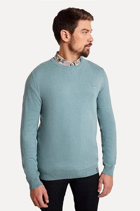 RESERVA TRICOT BASICO GOLA CARECA AZUL MINERAL