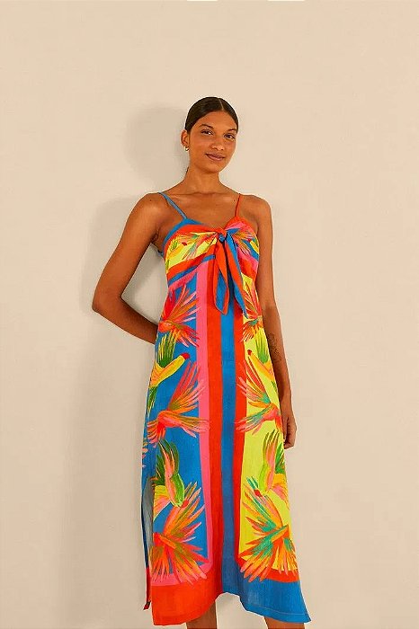 FARM VESTIDO CROPPED PASSAROS PINTADOS LENCO
