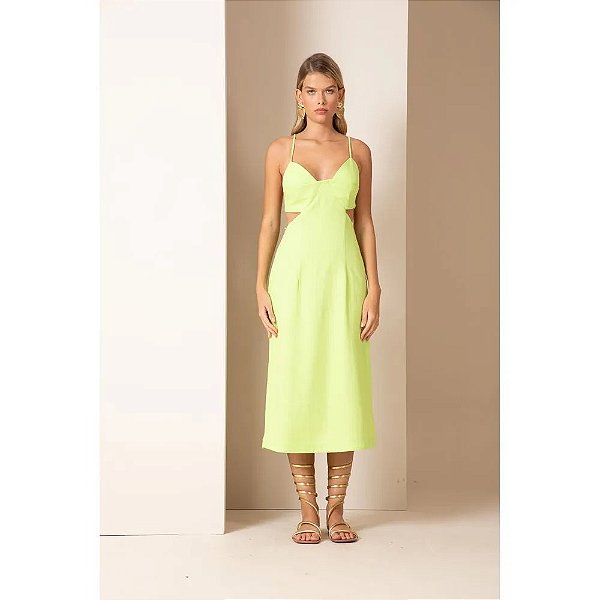 ALL IS LOVE VESTIDO  LONGO CUT OUT LINHO - VERDE FRESH
