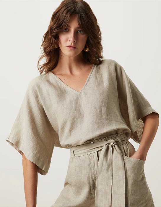 SHOULDER BLUSA MANGA KIMONO DE LINHO