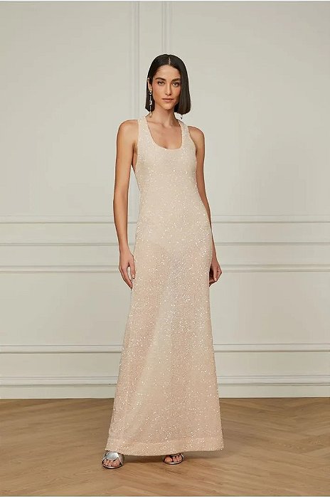 ANIMALE VESTIDO DE PAETÊ COM DECOTE NADADOR ROSA PASTEL