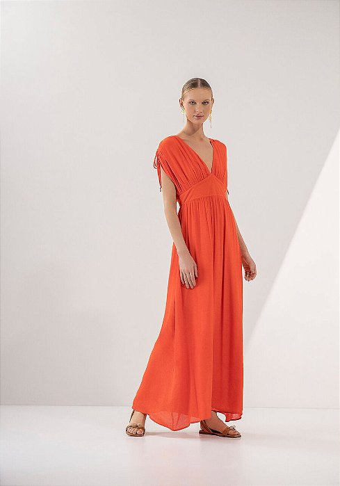 LEZ A LEZ VESTIDO TECIDO SHANTUNG CRUSH LARANJA MEXICO