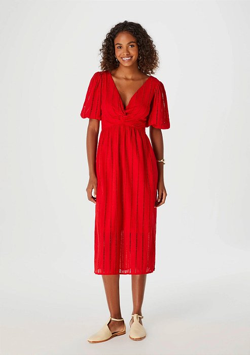 HERING VESTIDO MIDI EVASÊ EM LAISE - VERMELHO