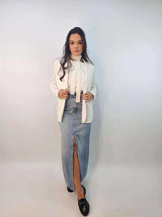 SLY BLAZER ALONGADO EM VISCOSE COM LINHO