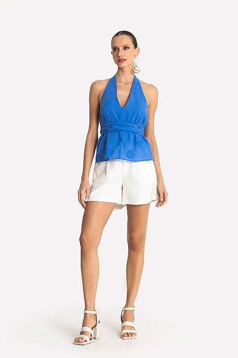 SLY BLUSA FRENTE ÚNICA DECOTE V EM ALGODÃO BORDADO