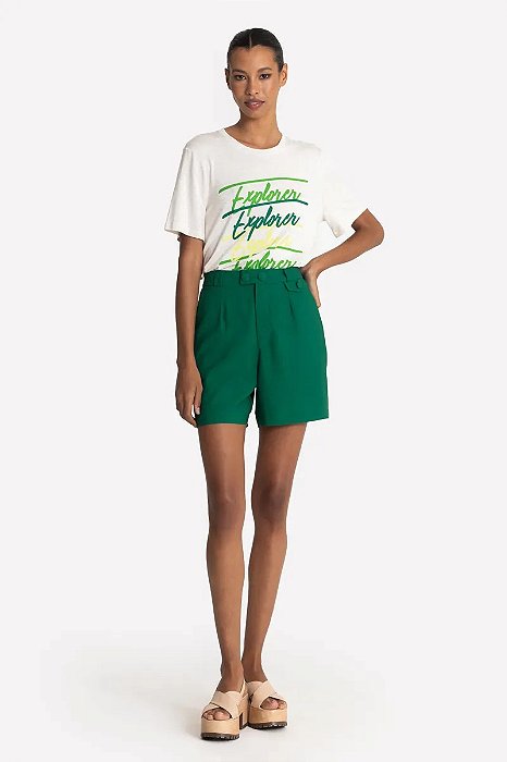 SLY T-SHIRT MANGA CURTA DECOTE REDONDO EM VISCOLYCRA COM LINHO COM ESTAMPA EXCLUSIVA