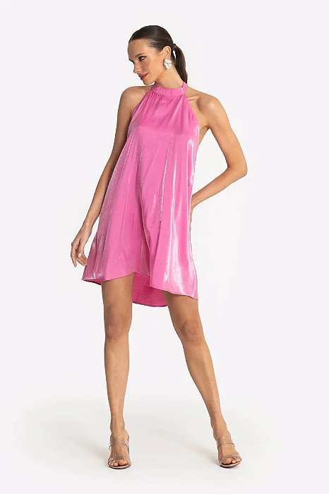 SLY VESTIDO CURTO FRENTE ÚNICA EM TECIDO DE ALFAIATARIA COM BRILHO ACETINADO