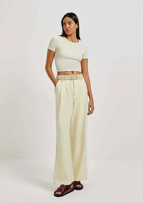 HERING CALÇA FEMININA WIDE LEG EM ALFAIATARIA - AMARELO