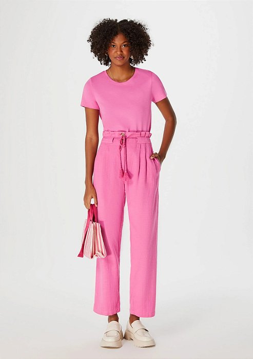 HERING CALÇA FEMININA RETA CINTURA ALTA CLOCHARD - ROSA