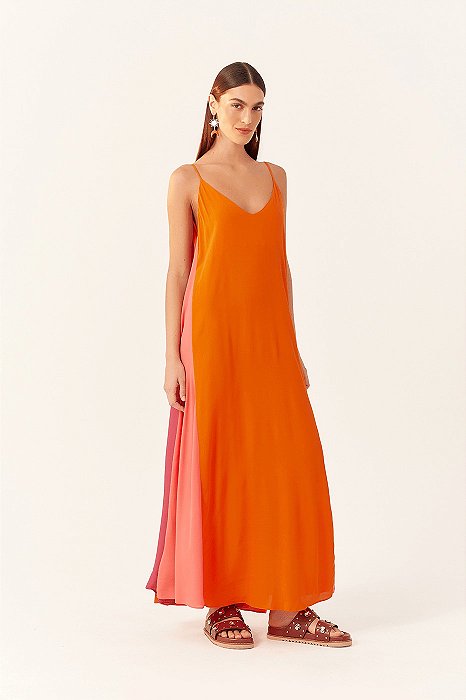 DRESS TO VESTIDO CREPE CROPPED RECORTES LATERAIS LARANJA QUEIMADO