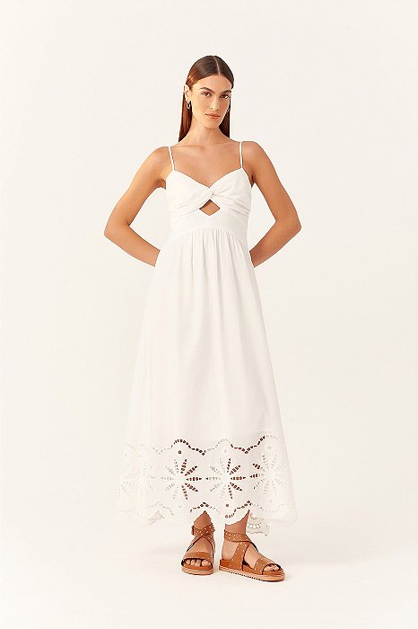 DRESS TO VESTIDO LONGO LAISE BUSTO FRANZIDO OFFWHITE