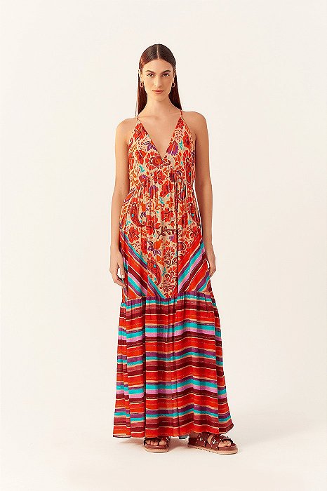 DRESS TO VESTIDO LONGO LUREX ESTAMPA MANTRA MIX