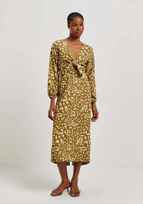 HERING VESTIDO MIDI ESTAMPADO COM TORÇÃO NO BUSTO
