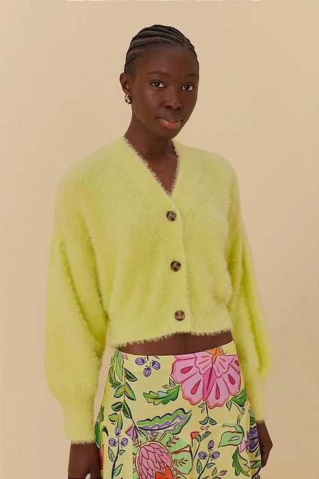 FARM CARDIGAN CURTO PELINHO AMARELO VAGALUME