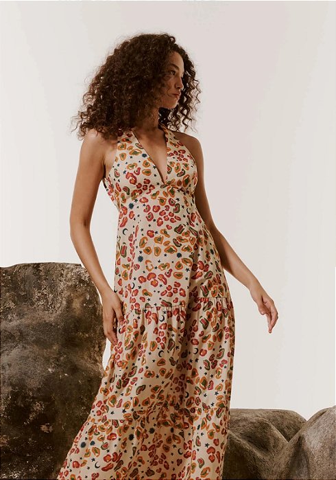 CACAY VESTIDO LONGO MARIAS ESTAMPADO ONÇA PINTADA
