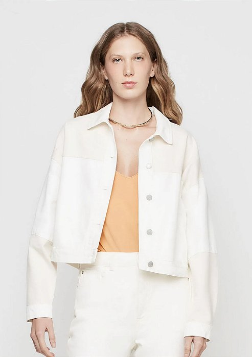 DZARM JAQUETA BICOLOR RETA EM SARJA - OFF WHITE