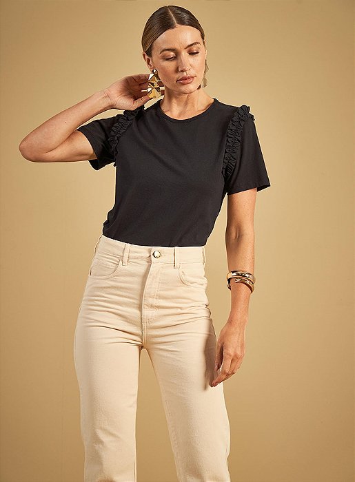 SOMMER CAMISETA COM DETALHE MANGA PRETO
