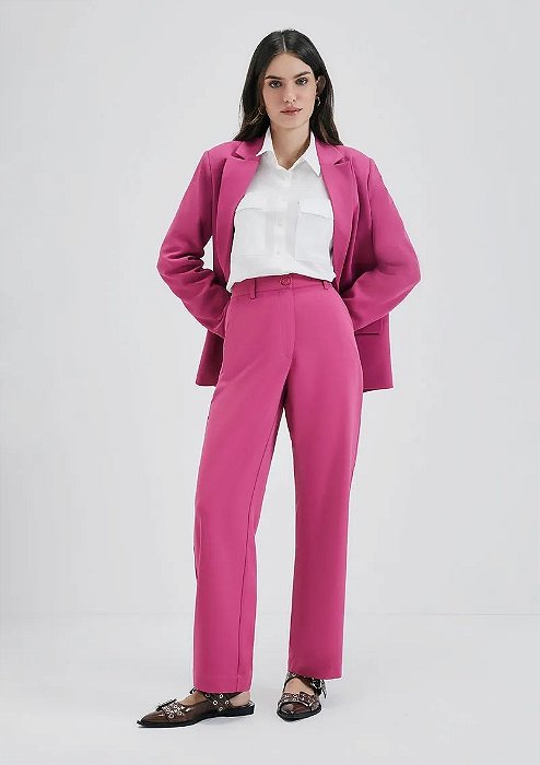 HERING CALÇA FEMININA RETA CINTURA ALTA  EM ALFAIATARIA HERING + NV - ROSA