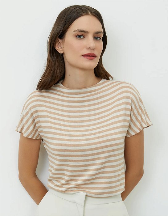 SHOULDER BLUSA MALHA LISTRA GOLA ALTA