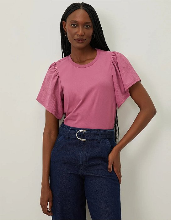 SHOULDER BLUSA MALHA MANGA TEXTURIZADA