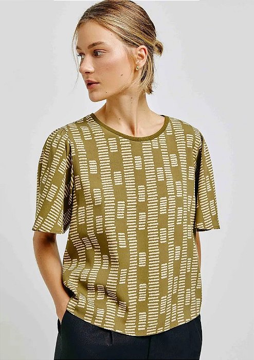 HERING BLUSA FEMININA ESTAMPADA MANGA GODÊ - VERDE