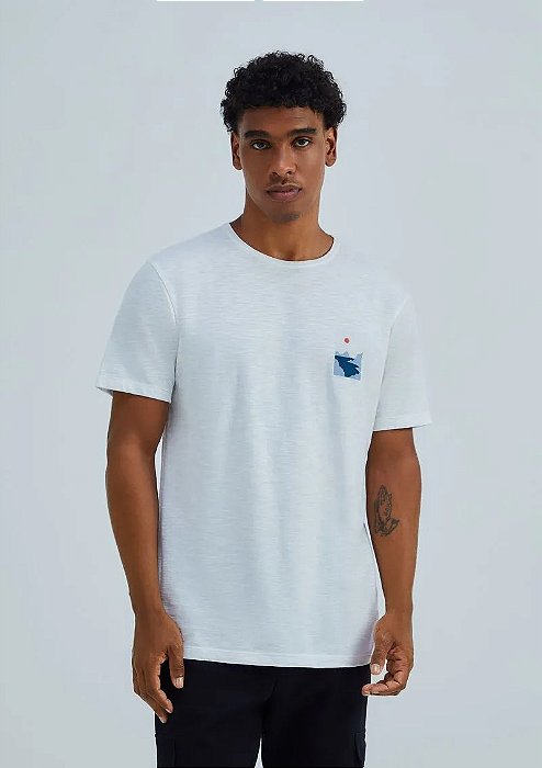 HERING CAMISETA MASCULINA EM MALHA FLAMÊ COM ESTAMPA - BRANCO