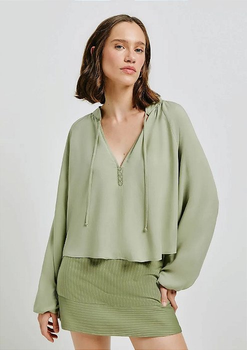 HERING BLUSA FEMININA MANGA LONGA EM VISCOLINHO - VERDE