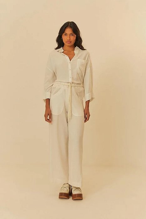 FARM CALÇA BOLSO FRENTE AMARRAÇÃO OFF WHITE
