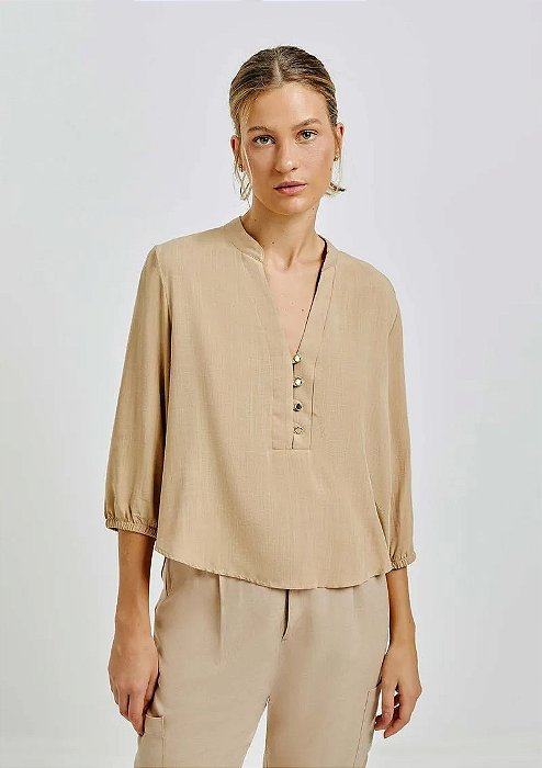 HERING BLUSA BÁSICA FEMININA MANGA 7/8 BUFANTE - BEGE