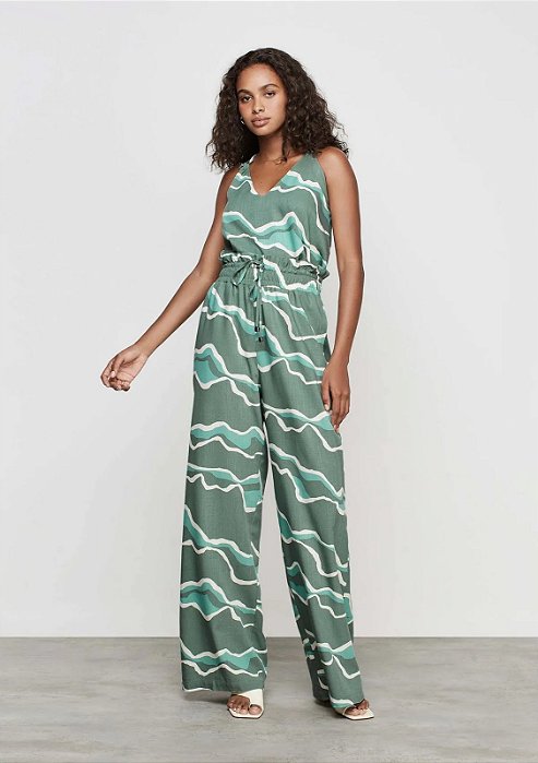 DZARM CALÇA PANTALONA CINTURA ALTA EM VISCOSE -VERDE