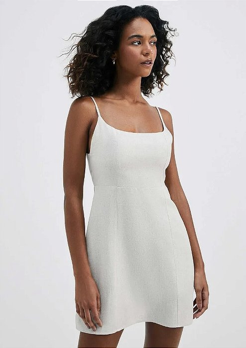 HERING VESTIDO CURTO EVASÊ ALÇAS FINAS COM ABERTURA COSTAS - BEGE