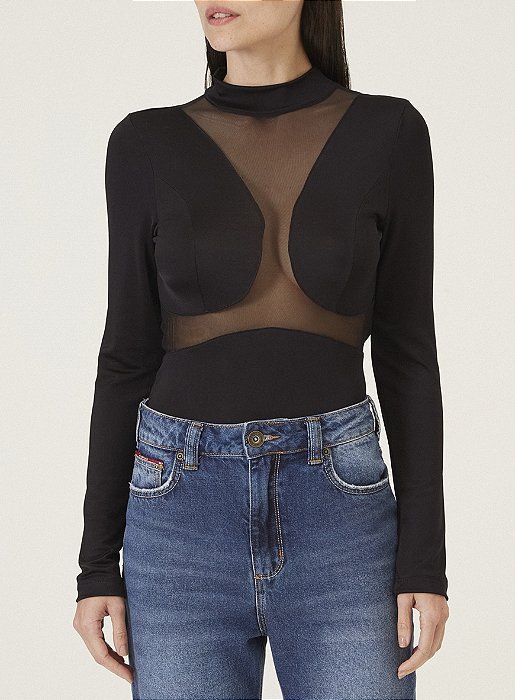 FORUM BLUSA DETALHE TULE PRETO