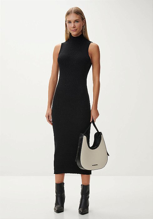 LEZ A LEZ VESTIDO MIDI JUSTO EM TRICÔ COM GOLA ALTA