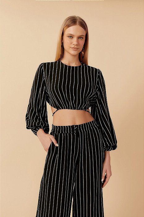DRESS TO BLUSA LISTRAS AMARRAÇÃO CINTURA PRETO