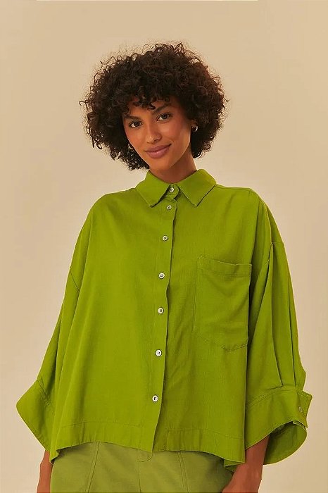 FARM CAMISA AMPLA BOLSO - VERDE FIGUEIRA