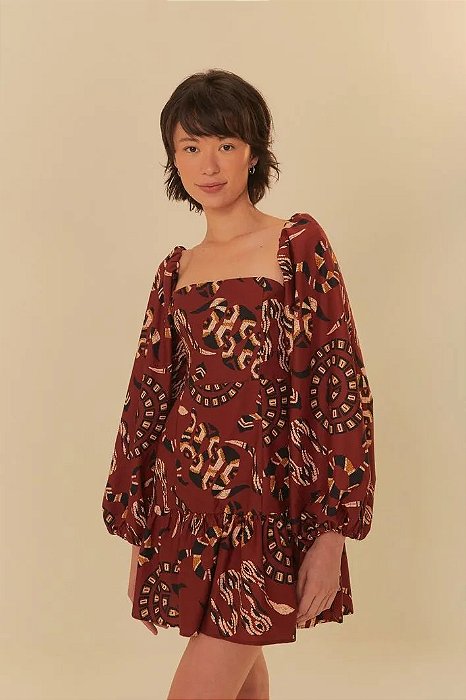 FARM VESTIDO CURTO ESTAMPADO COBRA CORAL