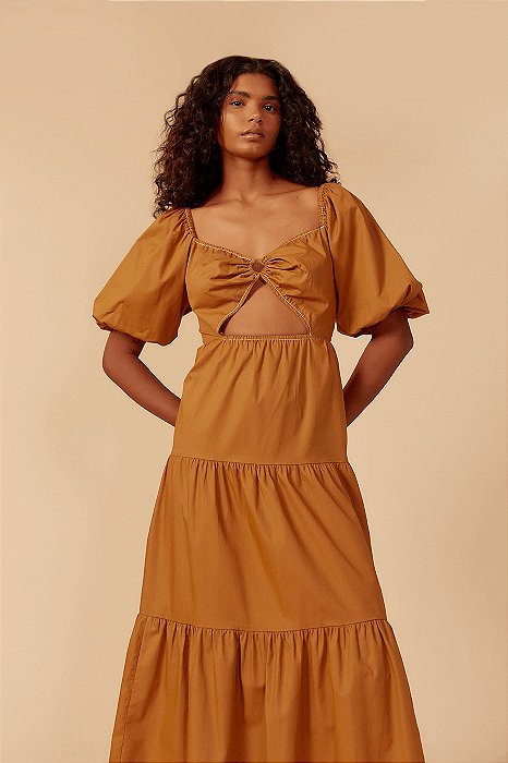 DRESS TO VESTIDO MIDI FRANZIDOS BEGE CAPPUCCINO