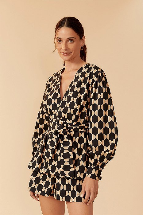 DRESS TO BLUSA TRICOLINE MANGÃO ESTAMPA GEO