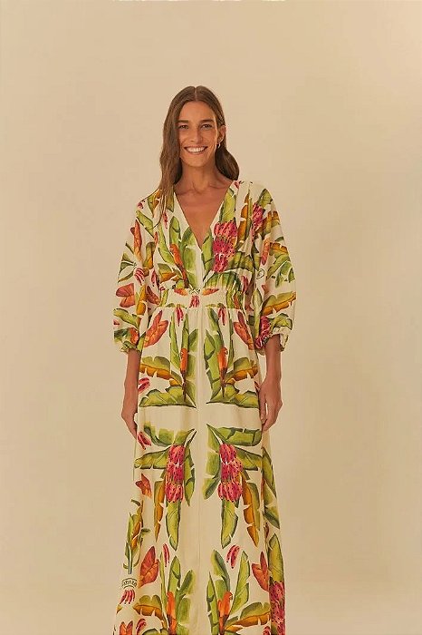 FARM VESTIDO ESTAMPADO LENÇO FOLHAGEM DE VERÃO
