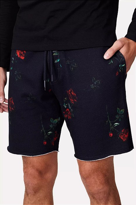 RESERVA BERMUDA MOLETOM ESTAMPA BLACK ROSES