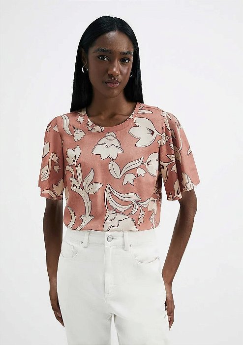 HERING BLUSA FEMININA ESTAMPADA MANGA EVASÊ EM VISCOSE CREPONADA
