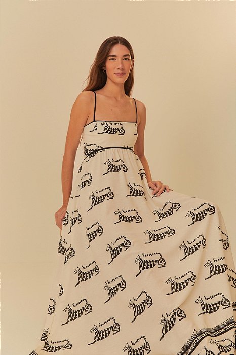 FARM VESTIDO CROPPED ALÇA ESTAMPADO TIGRONCA
