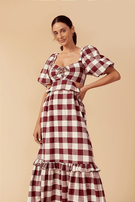 DRESS TO VESTIDO CROPPED XADREZ COM BABADO